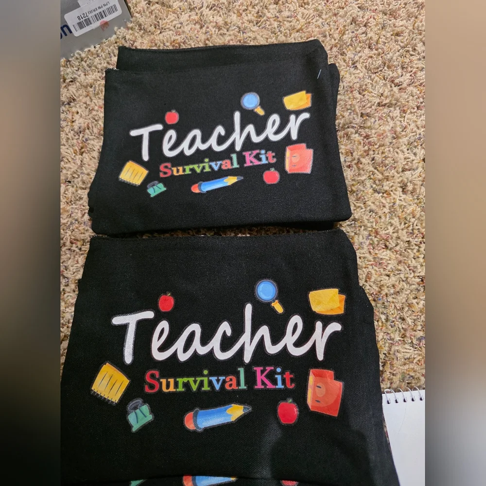 Teacher Survival Kit Canvas Zipper Pouch - 10 Bundle